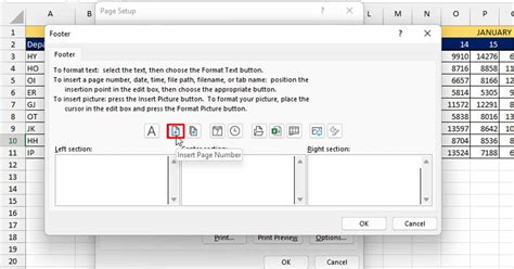 Insert page number in active cell instead of in footer (Rows to .